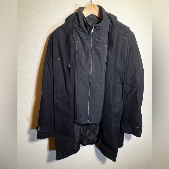 Banana Republic Black Coat Italian Wool Blend Emmetex Long Trench Jacket Men’s S - Picture 10 of 12